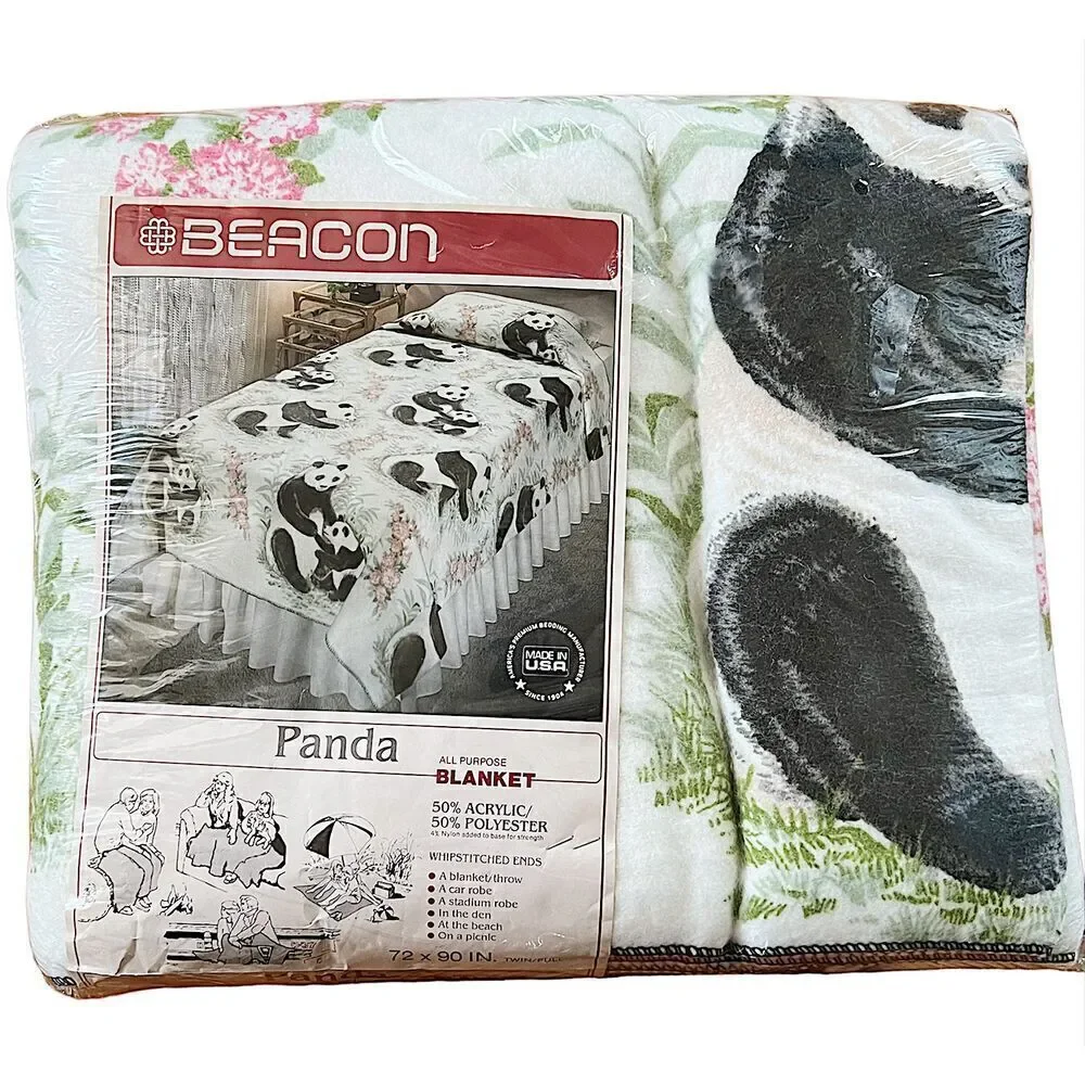 Vintage Beacon Panda Blanket twin/full New  72 x 90” old stock